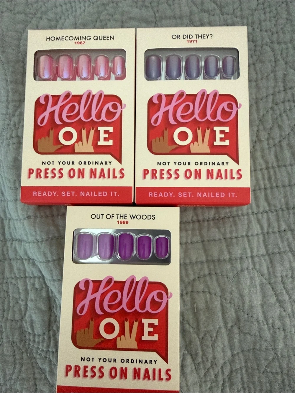 Hello Love Press-On Nails Set — Pink & Purple Shades